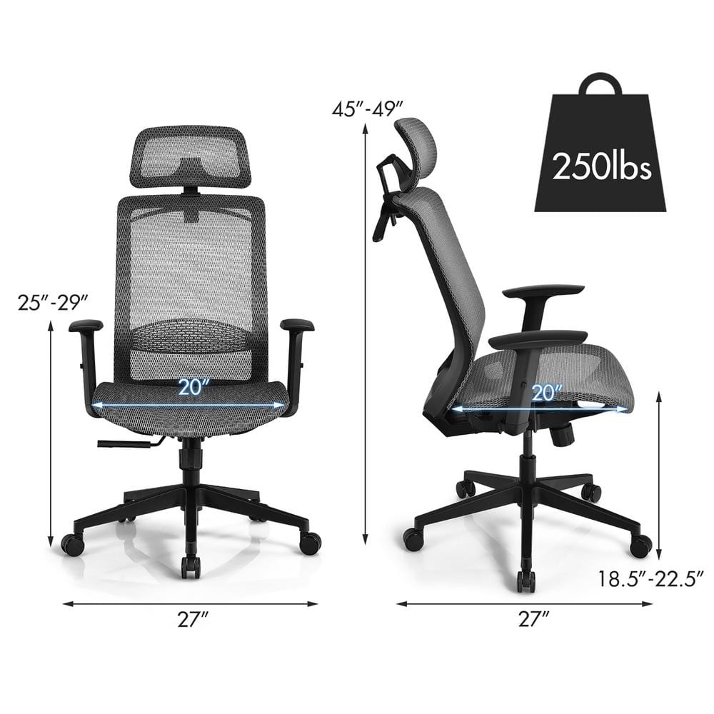 ErgoFlex High-Back Black Mesh Executive Swivel Chair with Adjustable Arms
