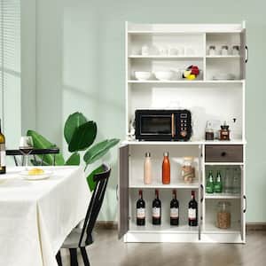 71 in. H White Kitchen Pantry Dining Hutch Storage Cabinet with Buffet Cupboard