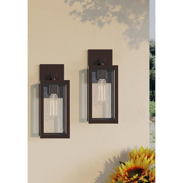 Martin 13 in. Bronze Outdoor Hardwired Wall Lantern Sconces with No Bulbs Included (2-Pack)