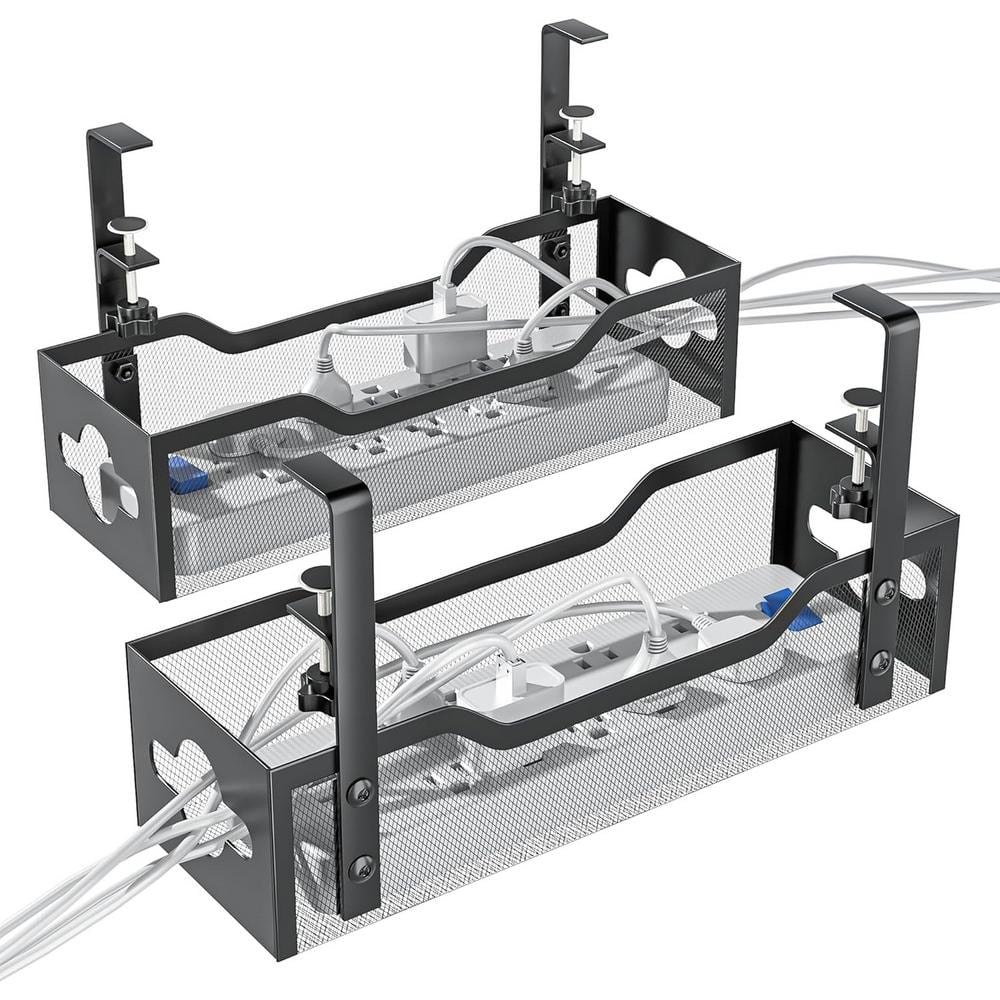 13.38 in. Extendable Metal Under Desk Cable Management Tray, Retractable Po