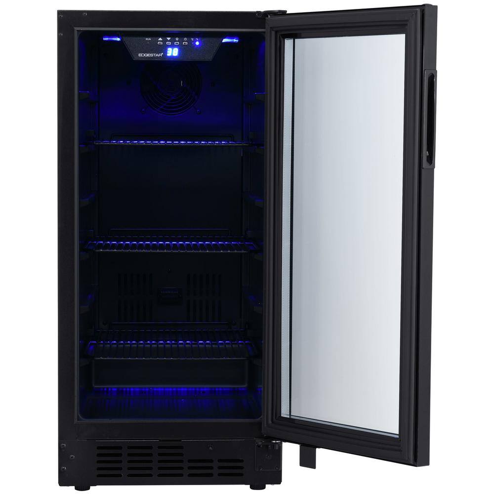 EdgeStar Black 15-Inch Wide Smart Beverage Refrigerator with Glass Door