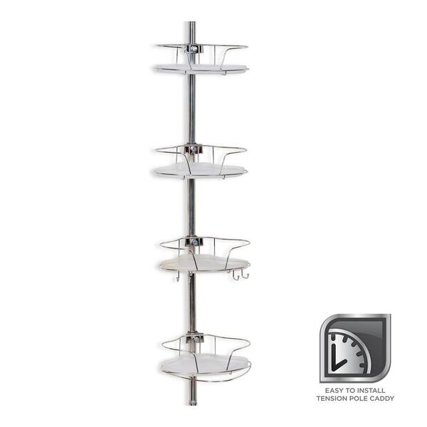 Glacier Bay Tension Pole Shower Caddy in White with 4-Shelves