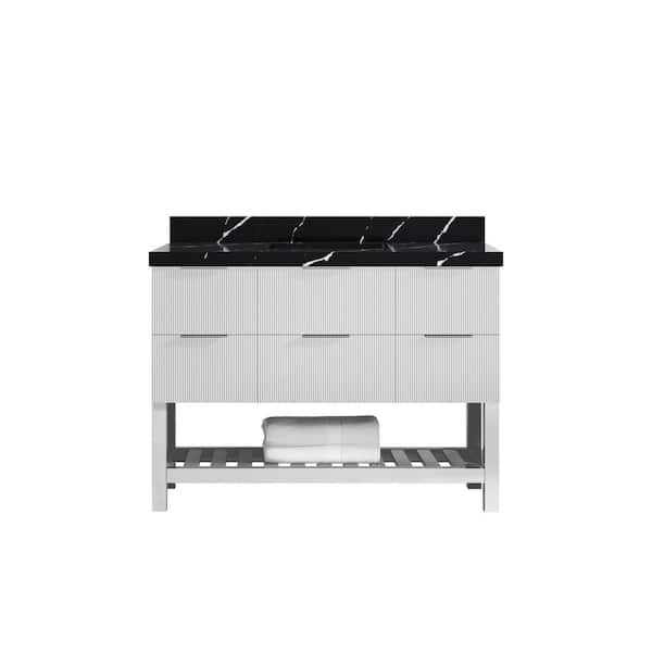 Willow Collections Catalina 48 in. W x 22 in. D x 36 in. H Single Sink Bath Vanity in White with 2 in. Calacatta Black Qt. Top