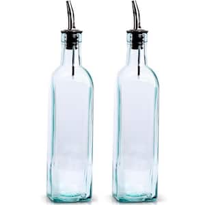 16oz Italian Glass Olive Oli Dispenser Bottle with Stainless Steel Spout for Kitchen, Set of 2