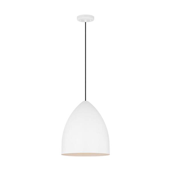 SCOTT LIVING - Huron 75-Watt 1-Light Matte White Medium Pendant Light with Steel Shade and No Bulbs Included