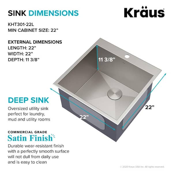 Kraus Standart PRO 22-inch Stainless Steel Drop-In Laundry Sink