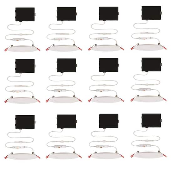 Commercial Electric Ultra Slim Integrated LED 4 in Round Adj Color Temp Canless Recessed Light for Kitchen Bath Living rooms, White 12-Pack