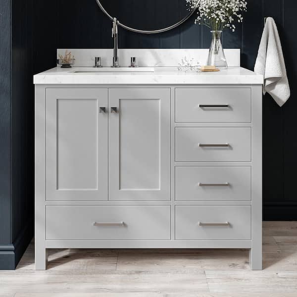 ARIEL Cambridge 42 in. W x 22 in. D x 36 in. H Single Rectangle Sink Bath Vanity in Grey with Carrara White Quartz Top