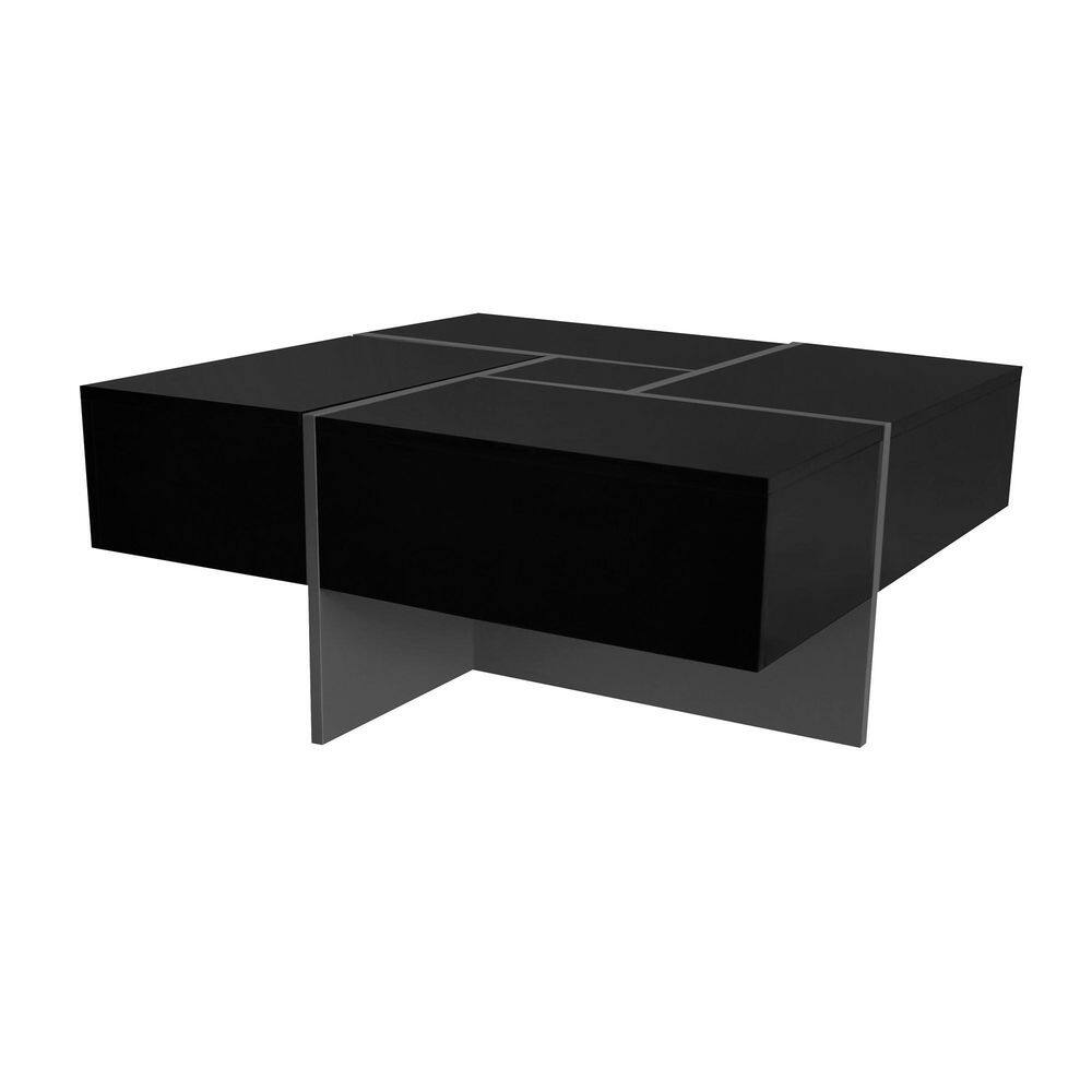 Sudzendf Black Square Cocktail Table Coffee Table with 4 Hidden Storage — free download
