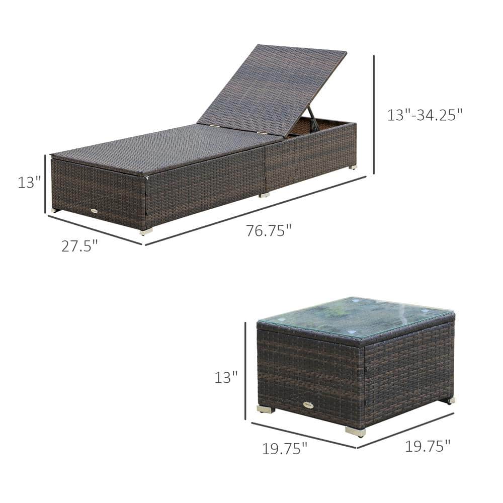 Beige Cushioned PE Rattan Wicker Outdoor Chaise Lounge Set with Table