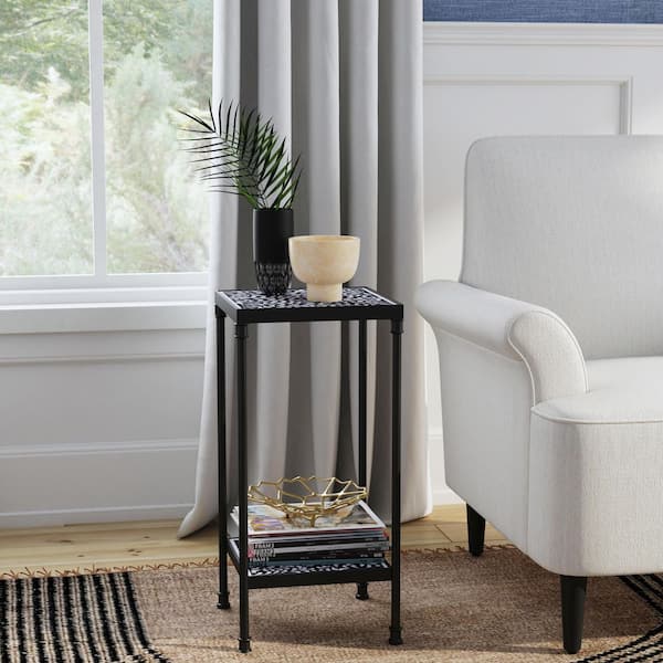 Lana 11.75 in. W Square Black and White Resin and Bone Inlay Side Table