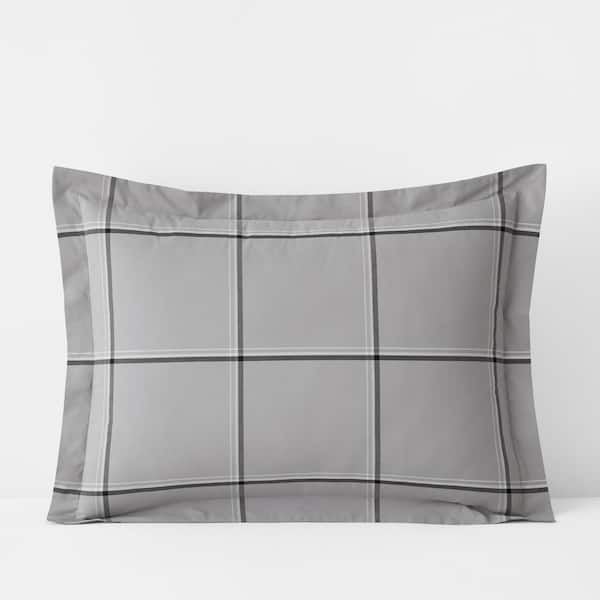 The Company Store Company Cotton Window Pane Plaid Yarn-Dyed Gray Multicolored Cotton Percale King Sham