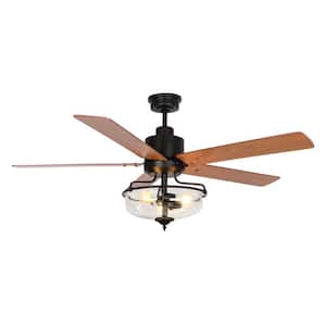52 in. Indoor Matte Black Reversible 5-Blade Ceiling Fan with Light Kit and Remote Control