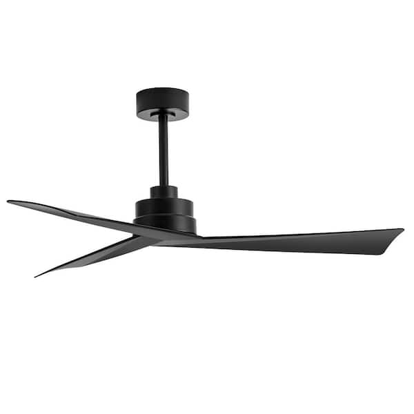 Cynthia 52 in. Black Lightless Ceiling Fan with 3 ABS Blades, DC Motor, 6-Speed Remote Control and 2 Downrods with Timer
