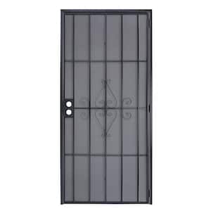 32 in. x 80 in. Champion Black Steel Surface Mount Outswing Security Door with Expanded Steel Screen Inlay