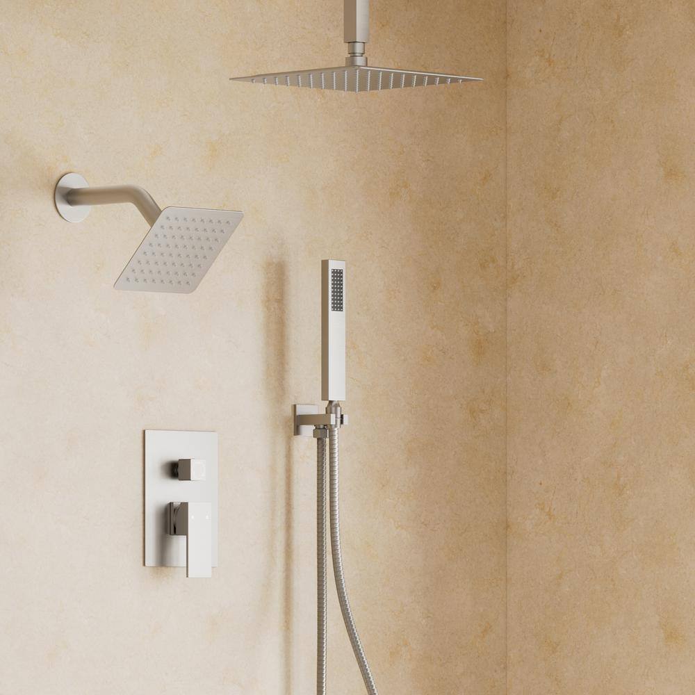 3-Spray Ceiling Mount 10 and 6 in. Dual Shower Head and Handheld Shower Head in Brushed Nickel (Valve Included) price history on PriceWatchPro