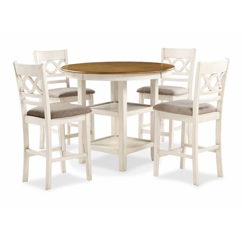 Cori 5-Piece Round Counter Dining Set in Bisque and Brown