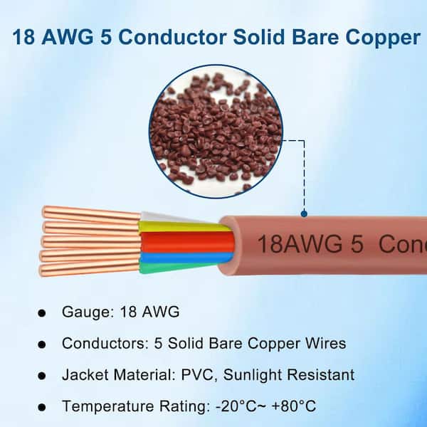Vrbgify 75 ft. 18AWG 5-Conductor Thermostat Wire-Solid Copper HVAC