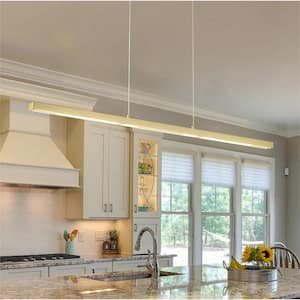 43.3 in. 40-Watt 10-Light Gold Linear Farmhouse Dimmable Adjustable Integrated LED Kitchen Island Pendant Light