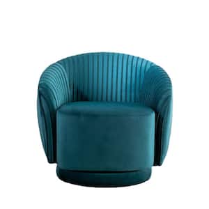 Container Furniture Direct Modern Barrel Swivel Chair with Plush Velvet Upholstery in Greenish