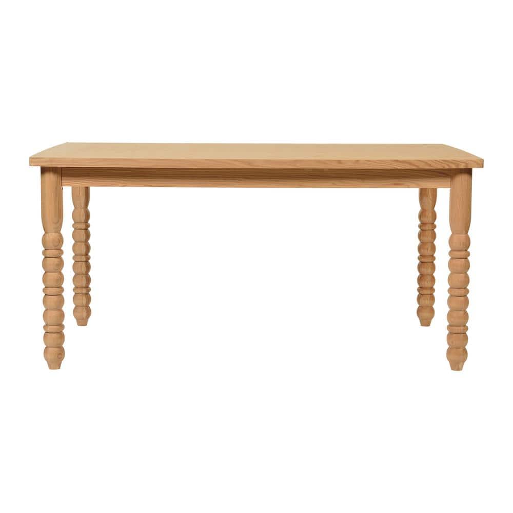 Storied Home Natural Finish Wood 63 in. Carved 4 Legs Dining Table ...