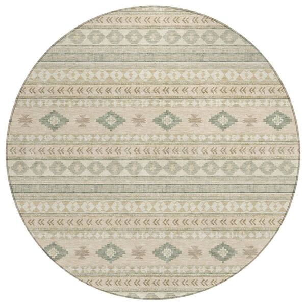 Chantille Machine Washable Indoor/Outdoor Abstract ACN3124 Ivory 8 ft. x 8 ft. Round Rug