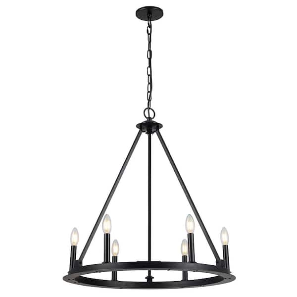 Dainolite Colby 6-Light Matte Black Incandescent Chandelier