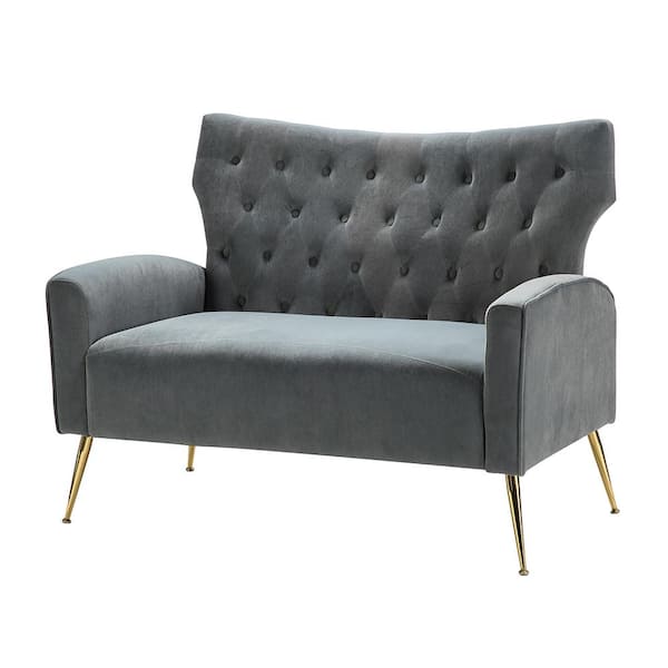 JAYDEN CREATION Brion 48 in. Grey Contemporary Velvet 2-Seats Loveseat with Tufted Back and Metal Legs