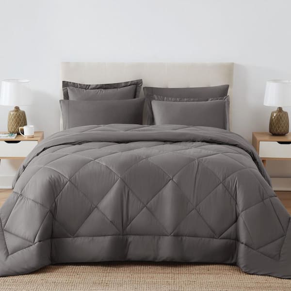 Solid Oversized Percale Grey King 3 Piece Cotton Comforter Set