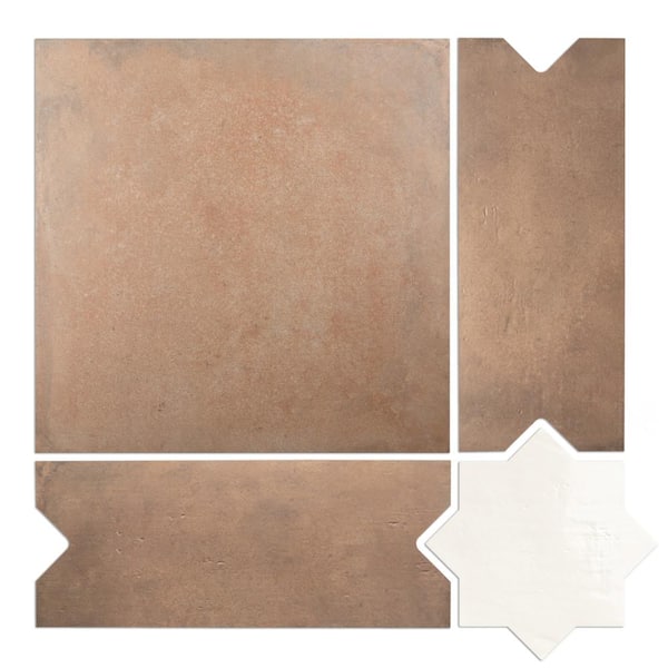 Merola Tile Argile Bordeaux Ferrara with Losanga and Bianco Star 24-5/8 in. x 24-5/8 in. Porcelain Floor Wall Tile (4.34 sq ft/Case)