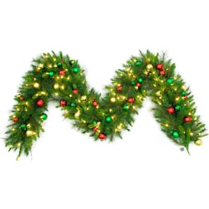 9 ft. LED Christmas Decor Trimmed with Ornaments and Warm White Lights