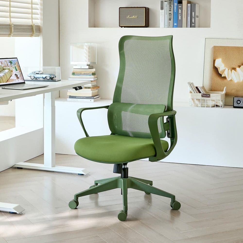 Colorful Nylon Upholstery High Back Mesh Ergonomic Task Chair in Green Office Chair with Adjustable Lumbar Support