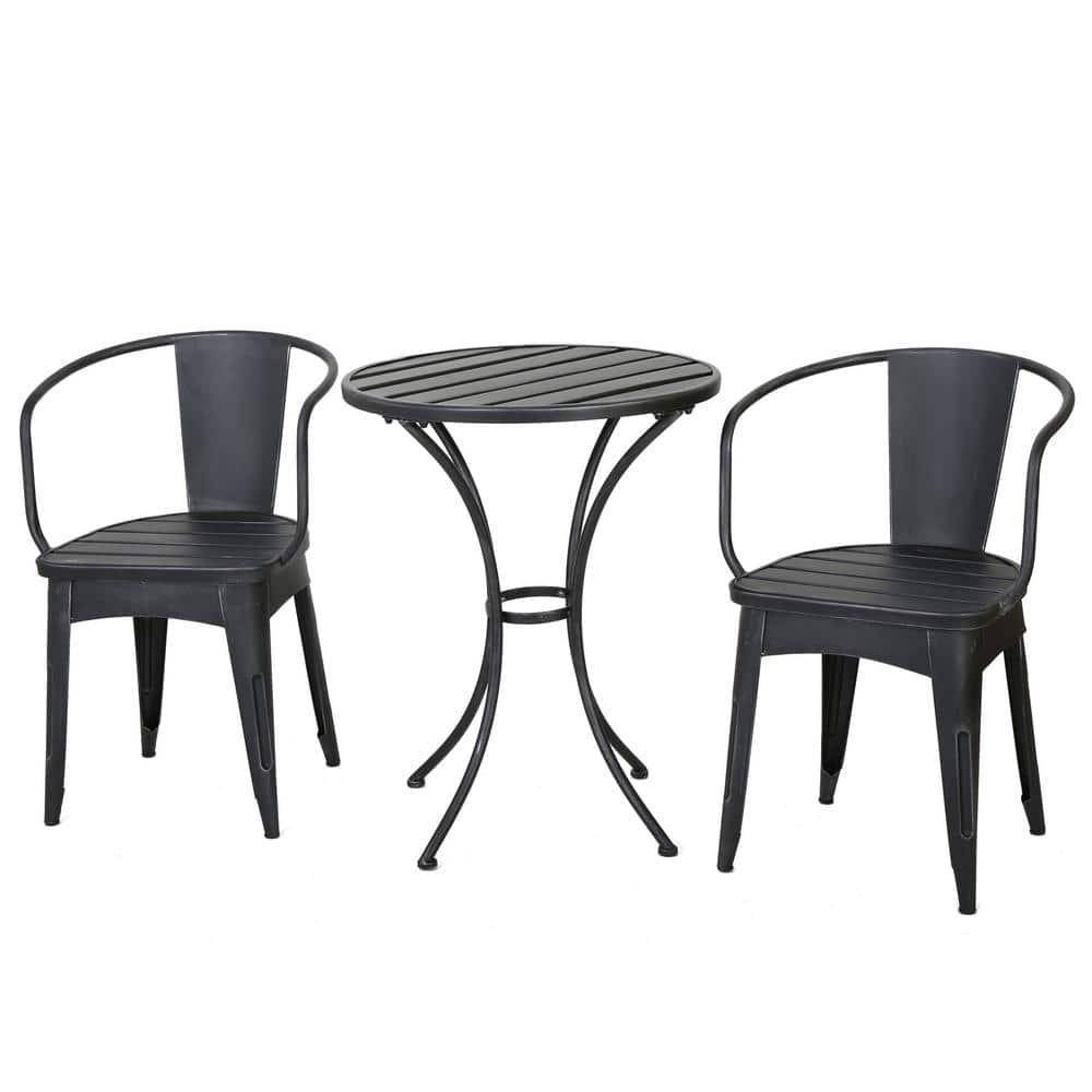 Black 3-Piece Metal Round Outdoor Bistro Set with Table for Poolside, Patio, Garden and Deck price history on PriceWatchPro