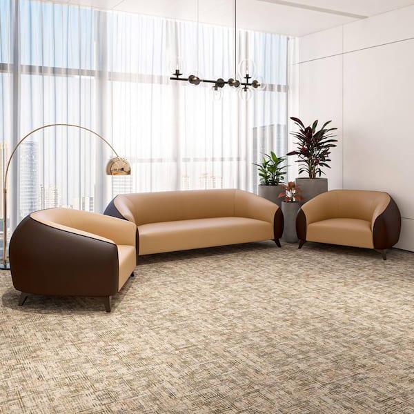 3-Piece Sofa Set Upholstered in Leather with Stainless Steel Legs for Modern Home Opula Series in Brown