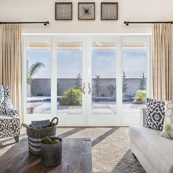 120 in. x 96 in. White SPLS Bi-Parting Fiberglass Full Lite LoE Glass Sliding Patio Door
