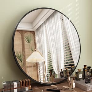 18 in. W x 18 in. H Round Aluminum Alloy Framed French Cleat Mounted Wall Decor Bathroom Vanity Mirror in Matte Black