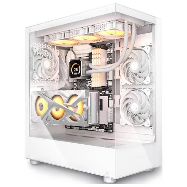 ATX Mid Tower Computer Case with Dual Tempered Glass, Type-C, 3-Non-LED Fans, White