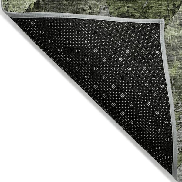 Green, Gray 2 ft. x 8 ft. Woven Abstract Polyester Runner Indoor / Outdoor Area Rug