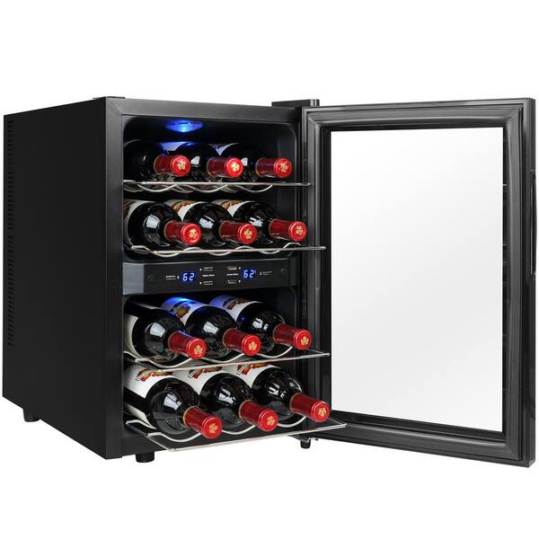 AKDY 12-Bottle Dual Zone Thermoelectric Wine Cooler in Black with Reversible Door Design