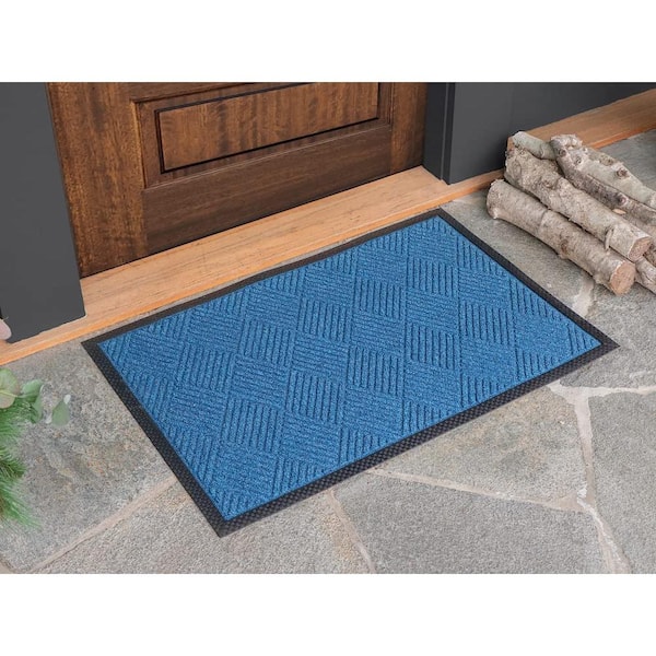 Indoor Outdoor Doormat Blue 24 in. x 36 in. Chevron Floor Mat