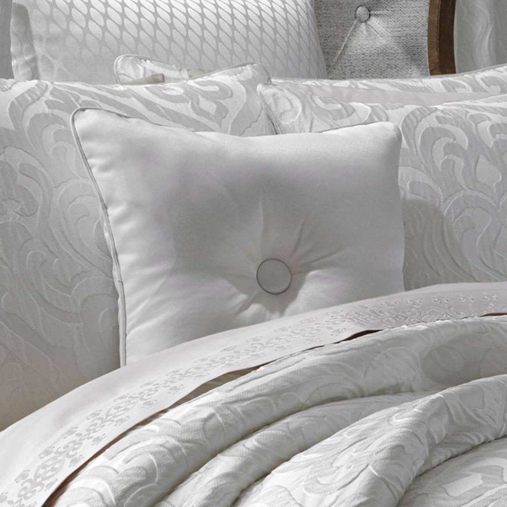 Antonia White Satin Button-Tufted 16" Square Decorative Pillow