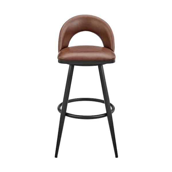 Armen Living Lottech 38 in. Brown/Black Stainless Steel 30 in. Bar Stool with Faux Leather Seat