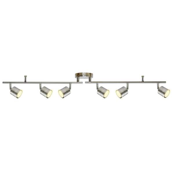 44.5in 6-Light Brushed Nickel Integrated LED Ceiling Mounted Hardwired Track Light with Rotatable Pivoting Heads 3000K