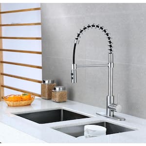 Lincoln Single-Handle Pull Down Sprayer Kitchen Faucet Spring Neck in Brushed Nickel