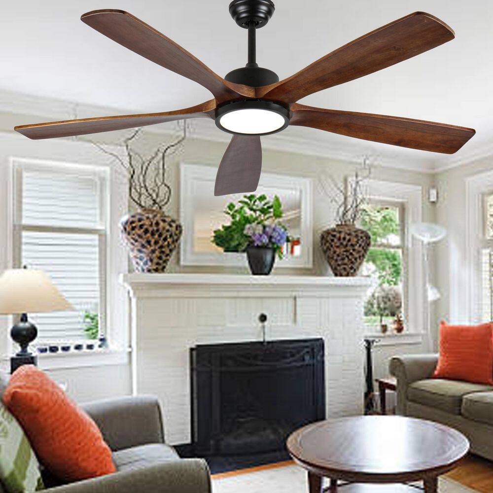 60 in. Indoor Black Wood Downrod Mount Standard LED Ceiling Fan with Remote Control and Dimmable Light price history on PriceWatchPro