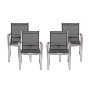 Landis Silver Aluminum and Gray Mesh Outdoor Dining Chairs (4-Pack)