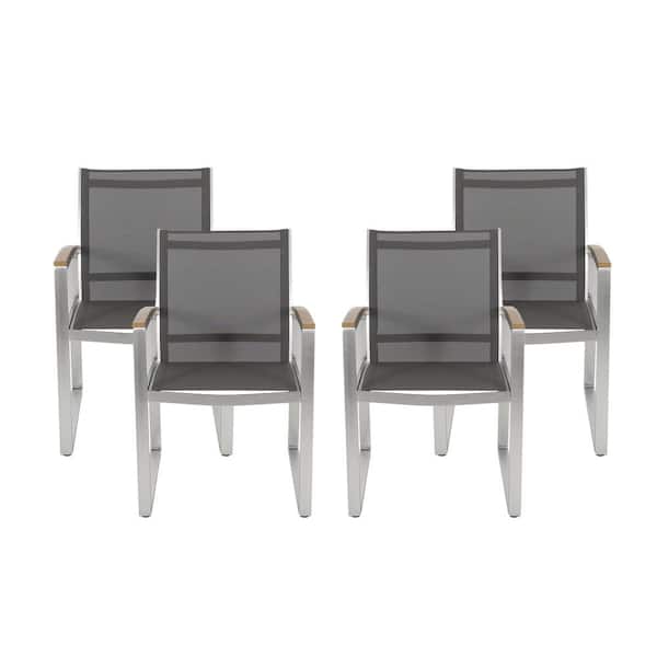 Noble House Landis Silver Aluminum and Gray Mesh Outdoor Dining Chairs (4-Pack)