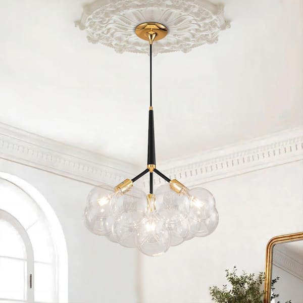 Mateo 19.7 in. 3-light Black Glam Cluster Globe Glass Bubble Chandelier with Clear Glass Globe Shade