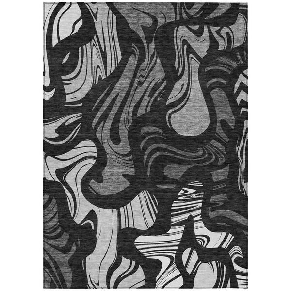 Chantille Machine Washable Indoor/Outdoor Abstract ACN2852 Black 10 ft. x 14 ft. Area Rug