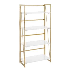 Folia 49 in. Gold and White Metal and Wood 4-Shelf Bookcase